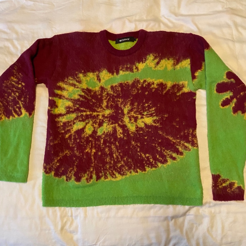 MISBHV Red & Chartreuse Tie Dye Mohair Sweater Unisex Men Women Large